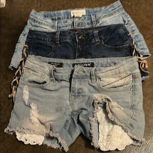 Guess Blue Distressed Denim Shorts with Lace Trim